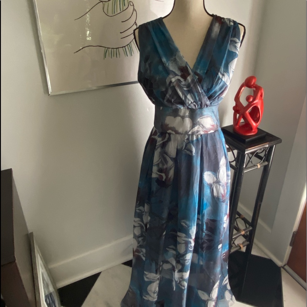 Soft teal print chiffon maxi dress sz s/m